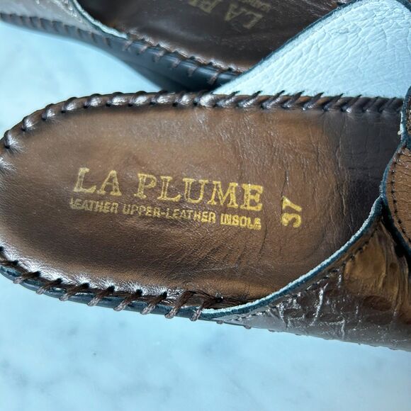 La Plume Paola Copper Embossed Croc Leather Wedge Sandals - Women's Size 6.5/37 - Picture 9 of 9